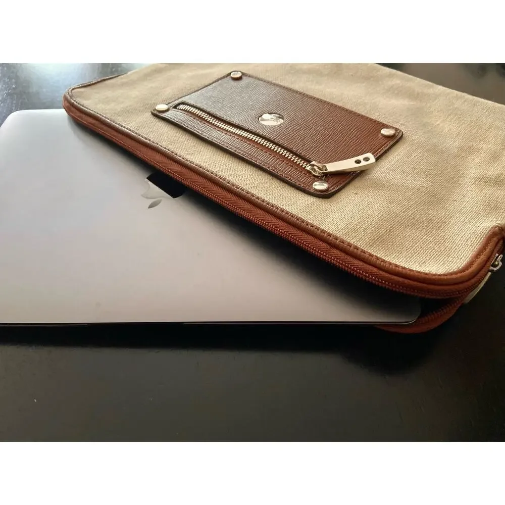 KNOMO Cream Canvas w/Leather Trim Padded Laptop Sleeve